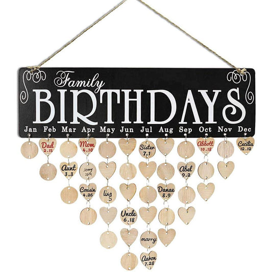 Gifts for Mom and Dad - Wooden Family Birthday Reminder Calendar Board (Smoked Black)