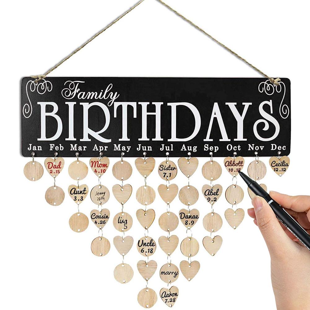 Gifts for Mom and Dad - Wooden Family Birthday Reminder Calendar Board (Smoked Black)